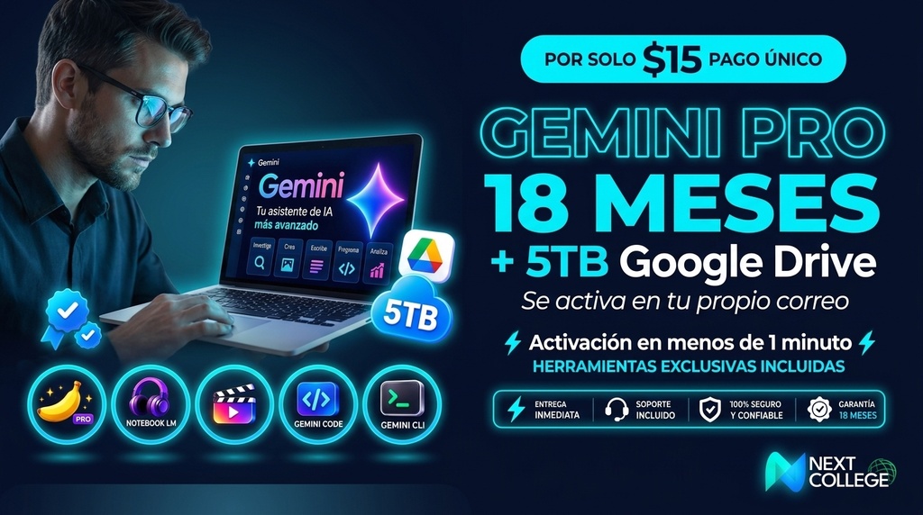 Gemini Pro (IA Studio + 5 Tb + Notebook + Flow)